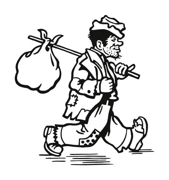 Vector illustration of Hobo with a Knapsack