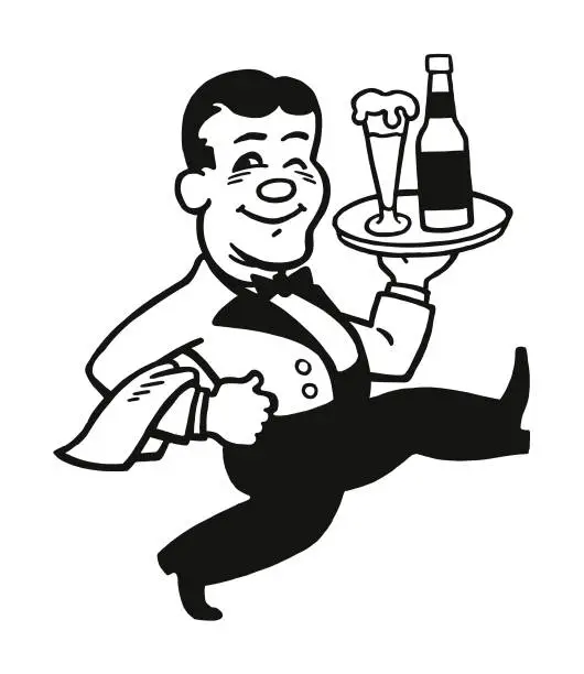 Vector illustration of Waiter with a Tray of Drinks