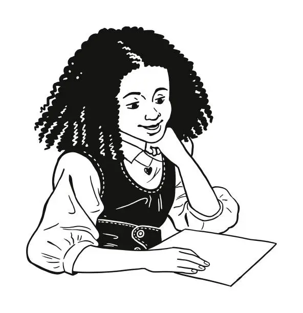 Vector illustration of Girl Doing Homework