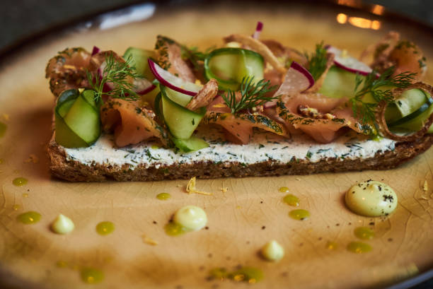 istock Smorrebrod Danish sandwich with salmon fish 1003189420