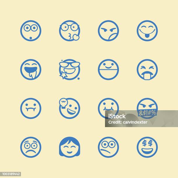 Cute Line Art Emoticons Set Stock Illustration - Download Image Now - Full, Adhesive Note, Adult