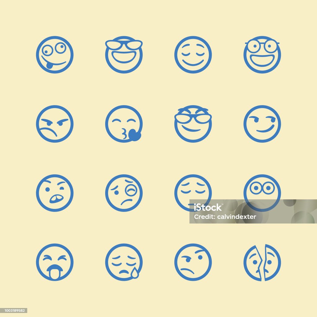 Cute line art emoticons set Vector illustration of a set of cute and cartoony line art emoticons. Adhesive Note stock vector