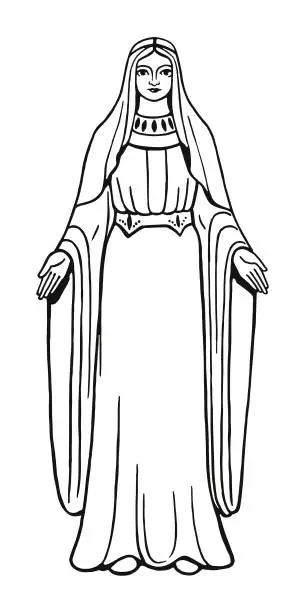 Vector illustration of Woman in Long Gown and Veil