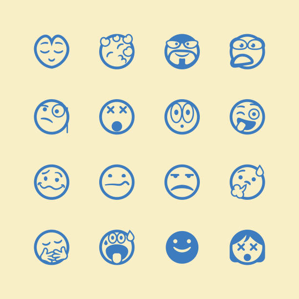 Cute line art emoticons set Vector illustration of a set of cute and cartoony line art emoticons. relieved face stock illustrations