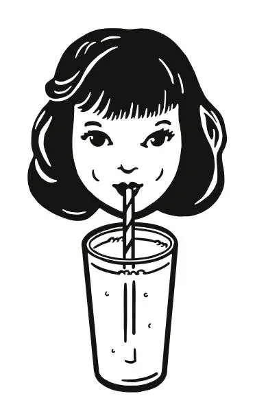 Vector illustration of Girl Drinking Through a Straw