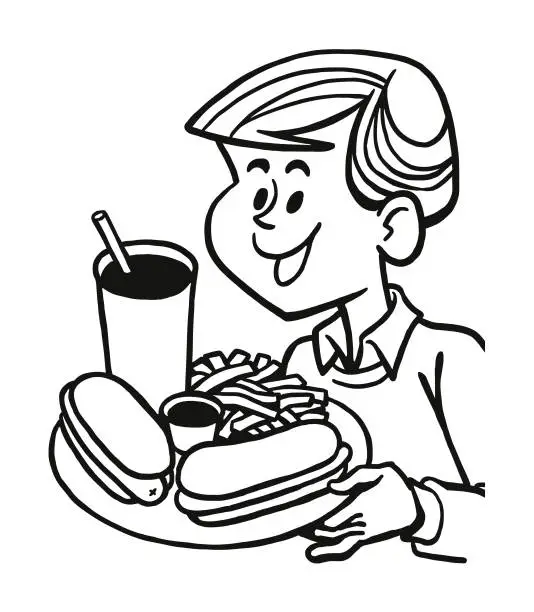 Vector illustration of Boy with Plate of Fast Food