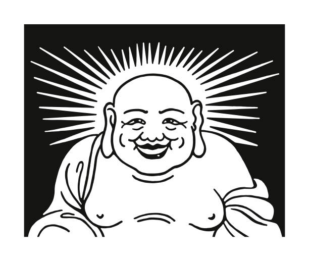 ilustrações de stock, clip art, desenhos animados e ícones de buddhist - spirituality smiling black and white line art