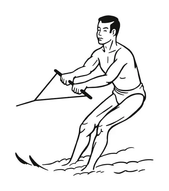 Vector illustration of Man Waterskiing