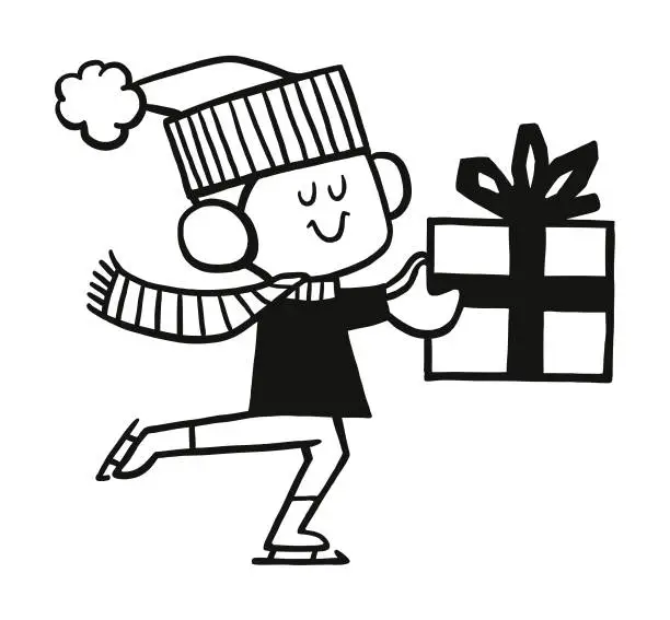 Vector illustration of Ice Skater with a Gift