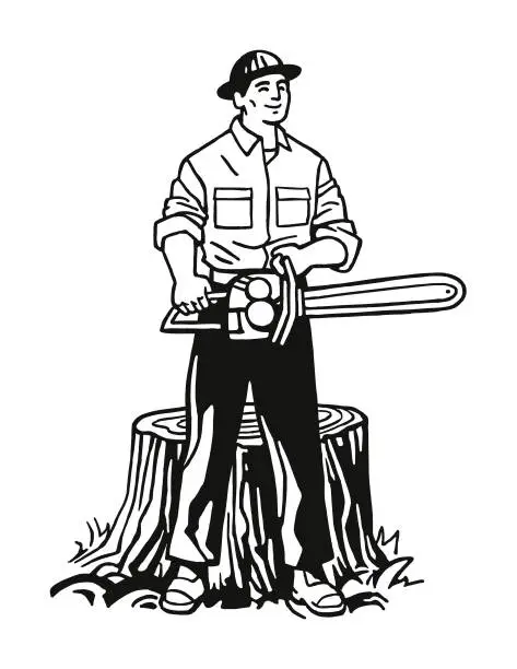 Vector illustration of Man Using a Chainsaw