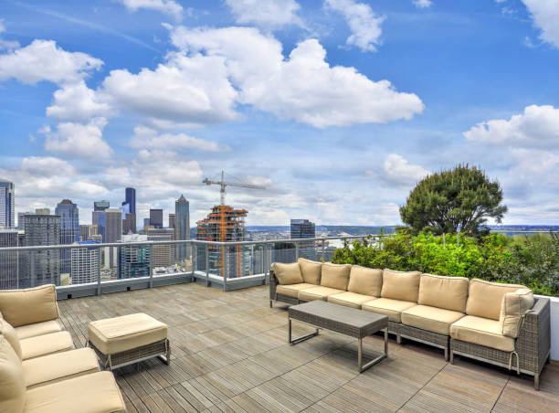 istock Apartment building roof top Sky lounge. 1003192640