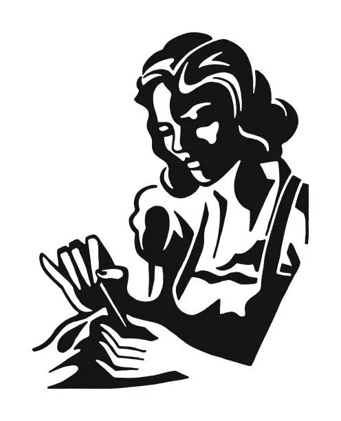 Vector illustration of Woman Using a Needle