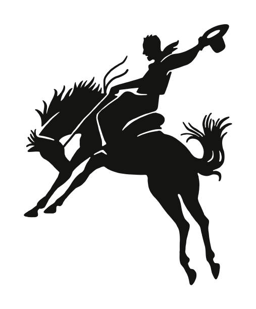 illustrations, cliparts, dessins animés et icônes de cowboy chevauchant un cheval - cowboy rodeo wild west bucking bronco