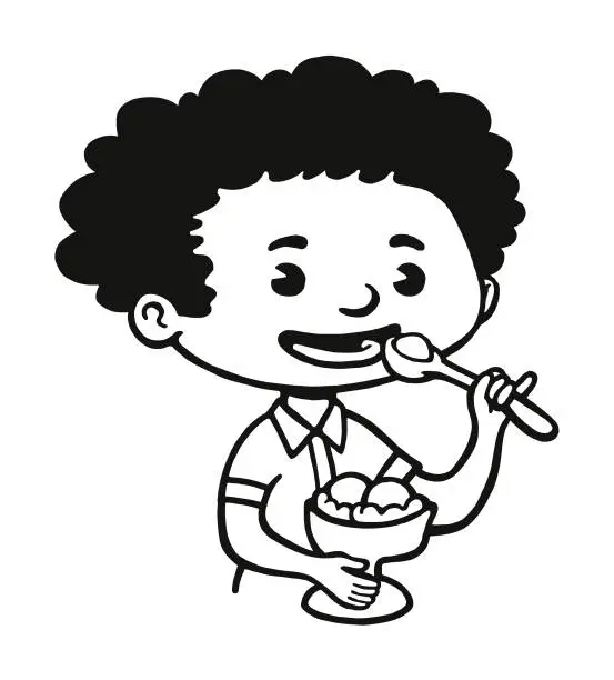 Vector illustration of Child Eating an Ice Cream Sundae