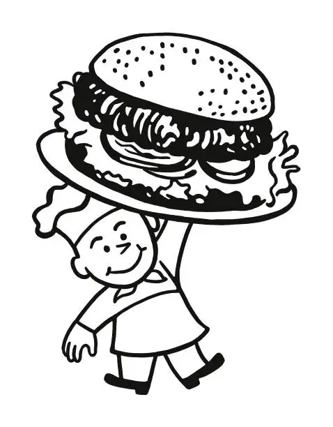 Vector illustration of Chef Holding a Giant Hamburger