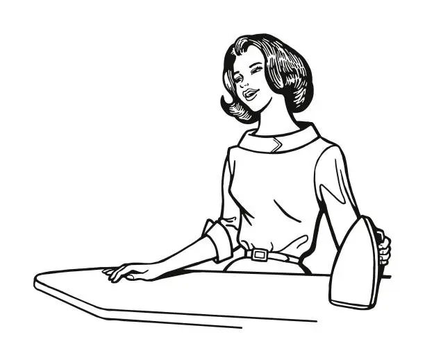 Vector illustration of Woman at Ironing Board