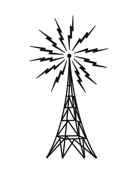 ilustraciones, imágenes clip art, dibujos animados e iconos de stock de torre de transmisión - torres de telecomunicaciones