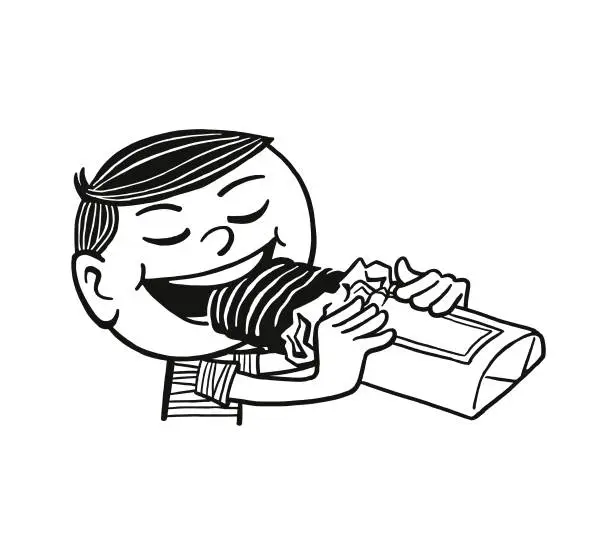 Vector illustration of Boy Eating a Candy Bar