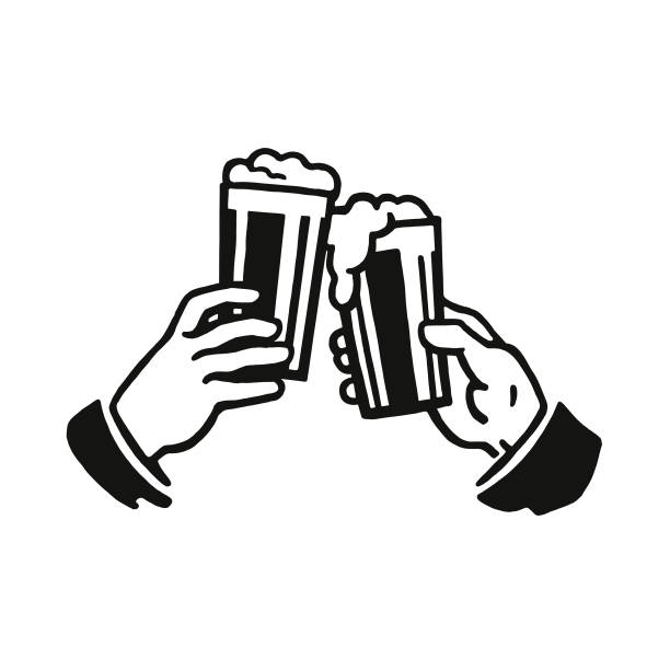 illustrazioni stock, clip art, cartoni animati e icone di tendenza di applausi con due bicchieri di birra - brindisi evento festivo illustrazioni