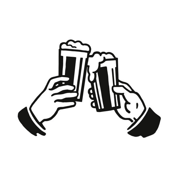 Cheers with Two Glasses of Beer Cheers with Two Glasses of Beer celebratory-toast stock illustrations