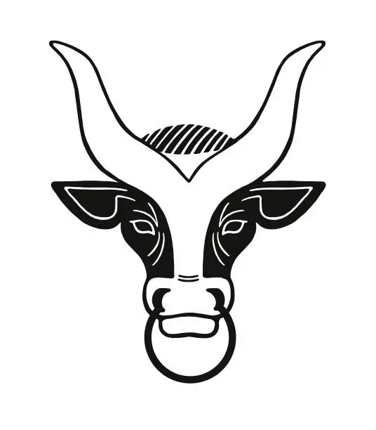 Vector illustration of Bull with Horns and Nose Ring