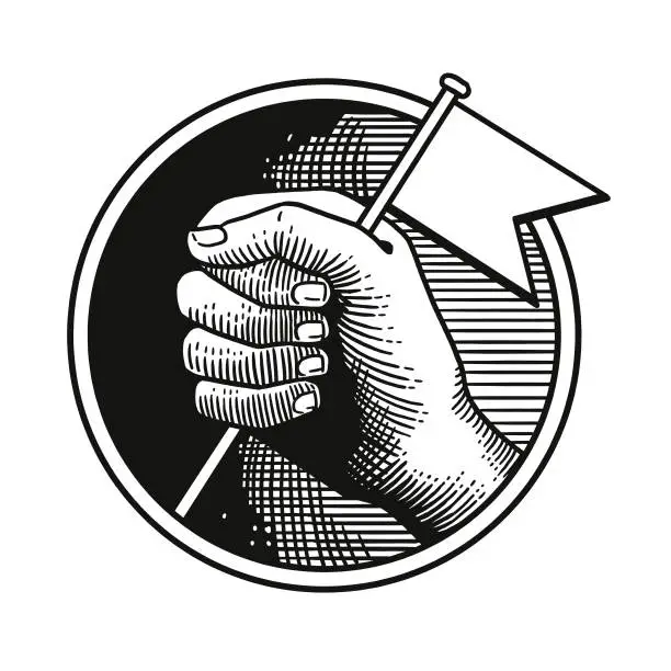 Vector illustration of Hand Holding a Flag