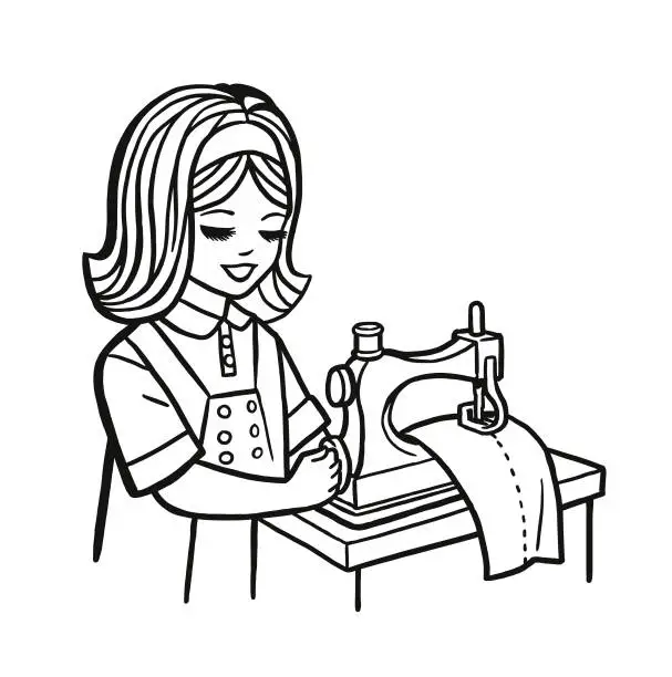 Vector illustration of Girl Sewing