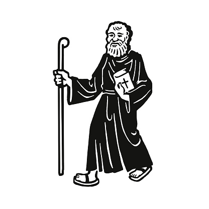 Monk Walking with a Stick