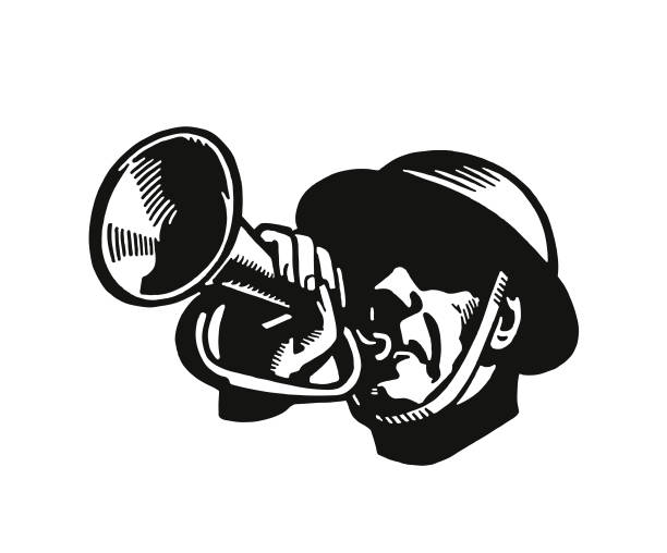 ilustrações de stock, clip art, desenhos animados e ícones de soldier playing a bugle - bugle