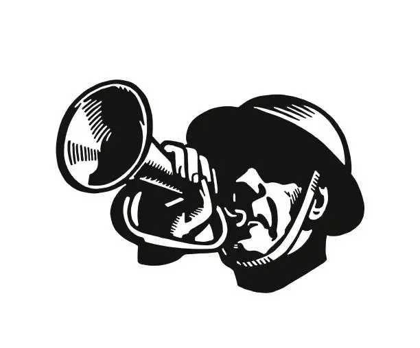 Vector illustration of Soldier Playing a Bugle