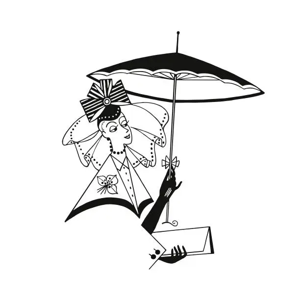 Vector illustration of Stylish Woman Under an Umbrella