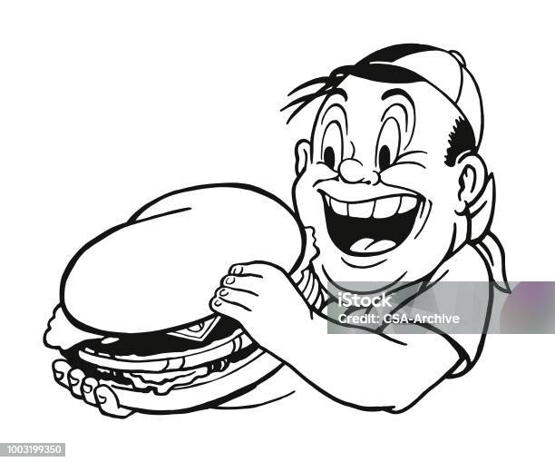 Man Eating A Hamburger Stock Illustration - Download Image Now - Eating, Burger, Hamburger