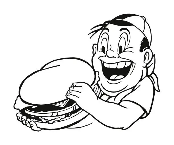 Vector illustration of Man Eating a Hamburger