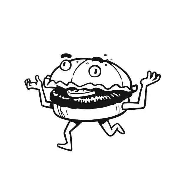 Vector illustration of Running Hamburger Character