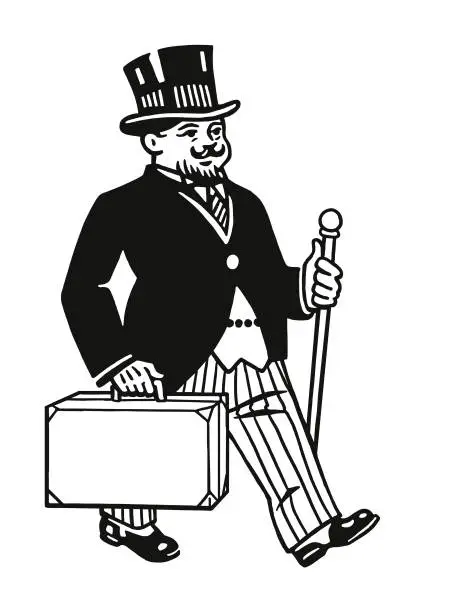 Vector illustration of Man Wearing a Tuxedo Walking With a Briefcase