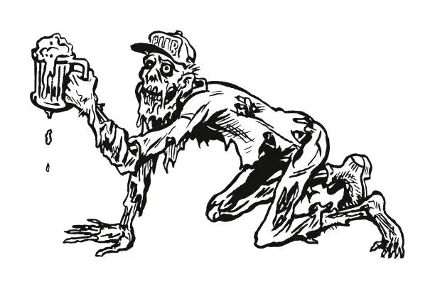 Vector illustration of Crawling Zombie Drinking a Beer