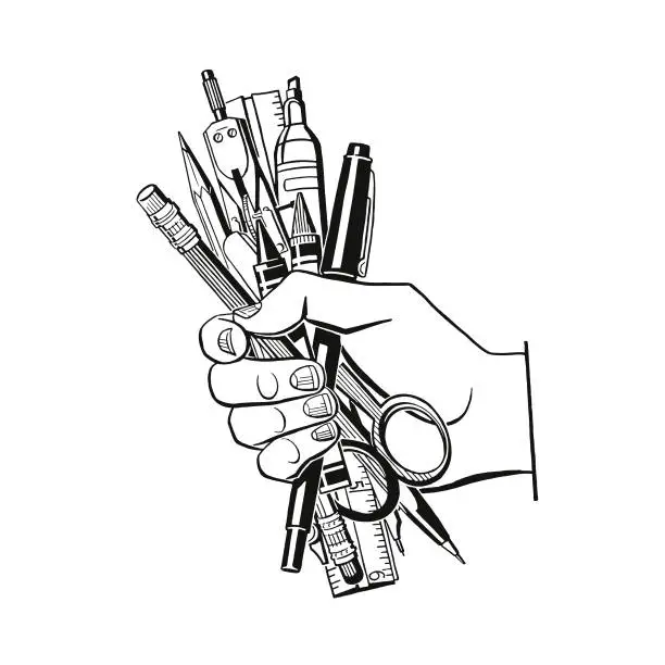 Vector illustration of Hand Holding Writing Utensils