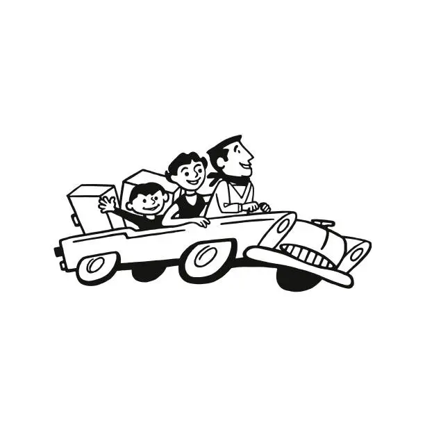 Vector illustration of Family Riding in a Car