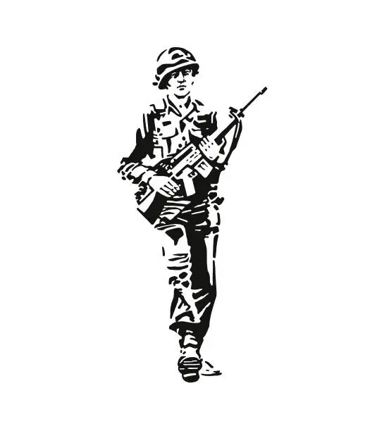 Vector illustration of Soldier Holding a Rifle