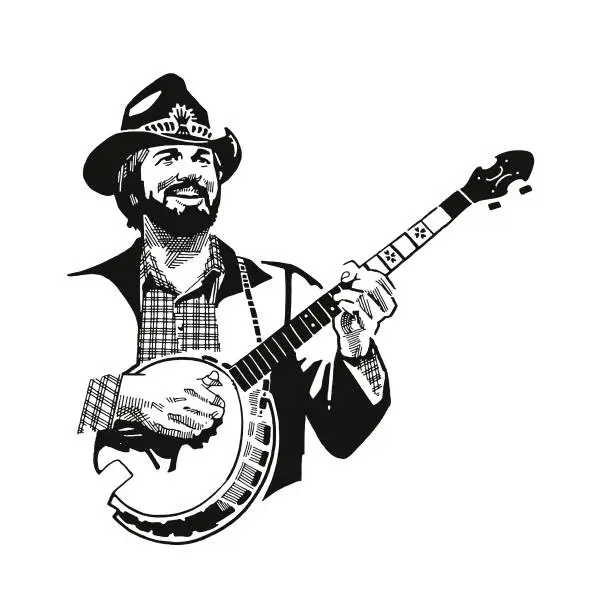 Vector illustration of Man Playing a Banjo