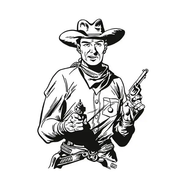Vector illustration of Cowboy Holding Revolvers