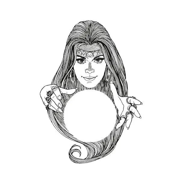 Vector illustration of Mysterious Woman and Crystal Ball