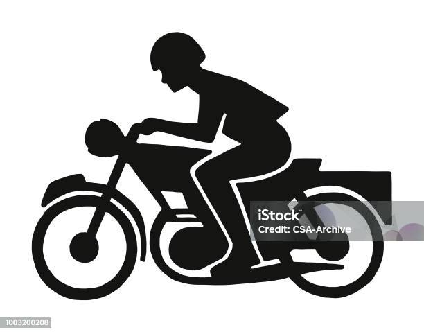 Silhouette Of A Motorcycle Rider Stock Illustration - Download Image Now - Motorcycle, Icon Symbol, Black And White