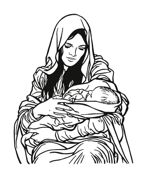 Madonna and Child Madonna and Child jesus christ illustrations stock illustrations