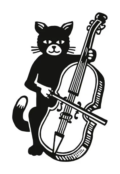 Vector illustration of Cat Playing an Upright Bass