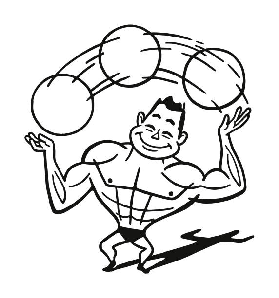 muskulöser mann jonglieren - circus strongman men muscular build stock-grafiken, -clipart, -cartoons und -symbole