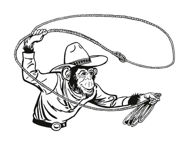 Vector illustration of Cowboy Monkey with a Lasso