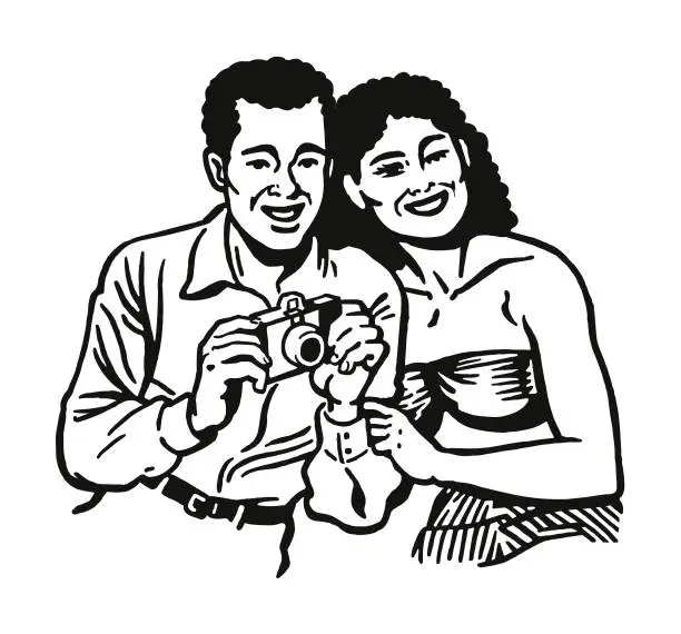 Vector illustration of Happy Couple with a Camera