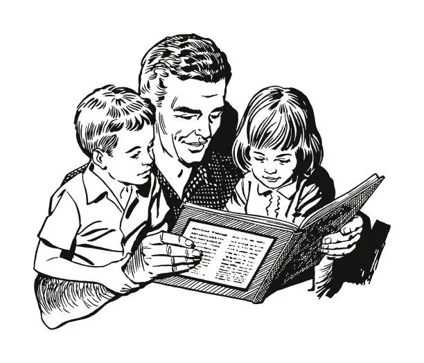 Vector illustration of Man Reading to Children