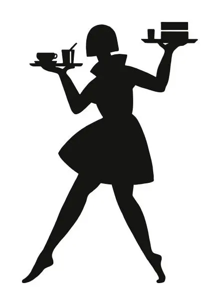 Vector illustration of Silhouette of a Waitress